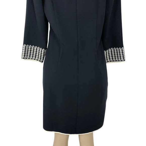 Ann Taylor Embroidered Kaftan Shift Dress Size M 3/4 Sleeve V-Neck Navy Blue - Picture 6 of 11